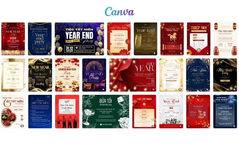 Tạo thiệp mời tất niên online đơn giản trên Canva